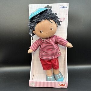 HABA William - 12" Soft Boy Doll with Black Hair, Hat and Hoodie